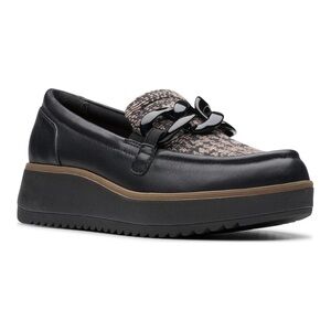 Clarks Zylah May Women’s Leather Slip-On Shoe - Black Combi Textile - Size 10